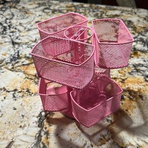 LEAVING CLOSET! Pink ROTATING  makeup/metal caddy/storage. 6 sections. 2 levels.